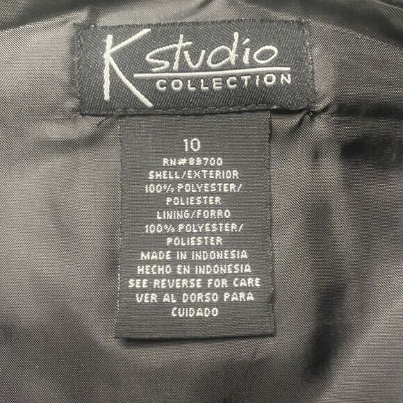 Vtg K STUDIO Pants Blouse Set Sleeveless Top Elastic Waist Women 10 Black Purple - Picture 3 of 11